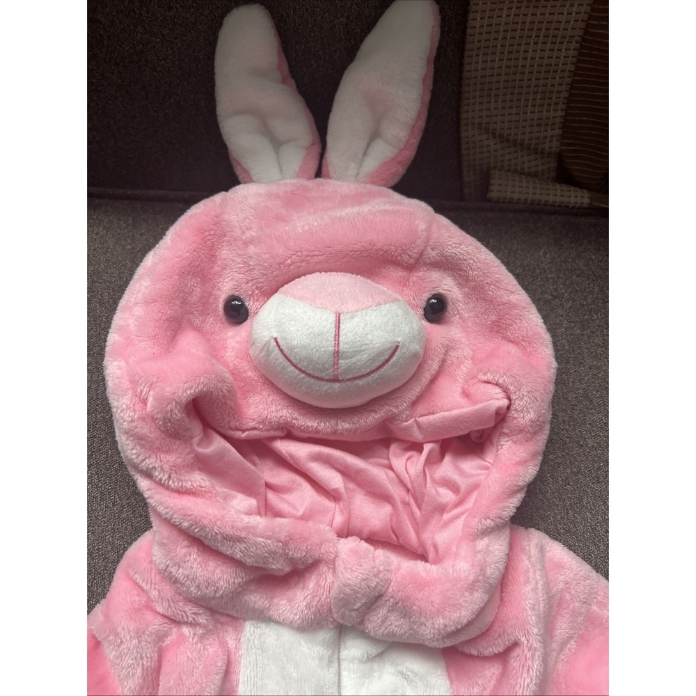 Unbranded Bunny Hooded Romper Infant Size 6-12M Pink Plush One-Piece Costume - Picture 3 of 6